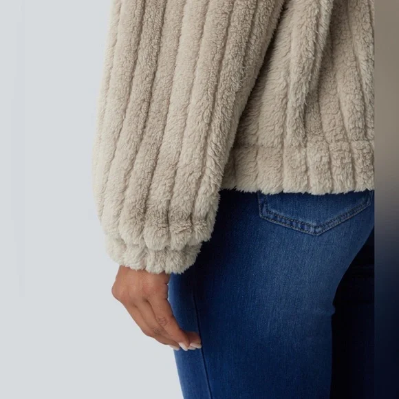 HALARA Women’s Long Sleeve Casual Sherpa Jacket in Cream NWT - Size Large - Picture 5 of 15